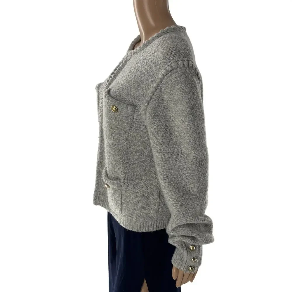 J. Crew Gray Odette Cardigan Sweater Crochet Lady Jacket